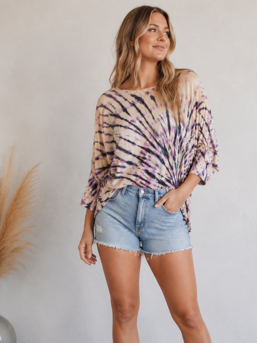 Torrid Tie-Dye Striped Dolman Sleeve Top Blouse Purple Beige Soft Knit X-Large